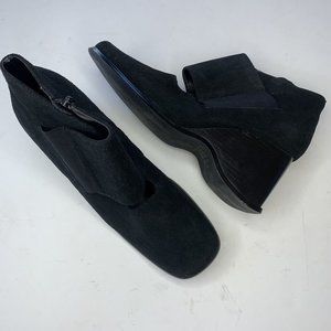 Newport News Black Suede Chunky Block Heel Ankle Boots